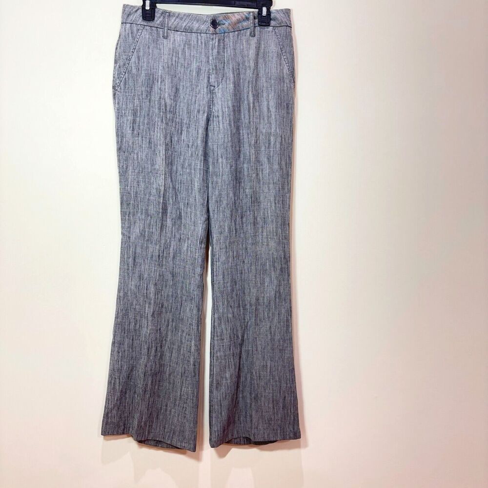 Level 99 Anthropologie Tanya Flare Wide Leg Pants Gray Linen Blend 27 High Rise